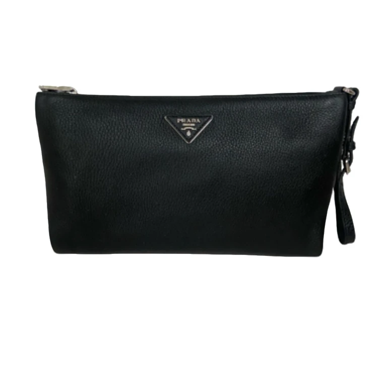 99新 Prada/普拉达 普拉达全皮黑色枝纹手拿包118