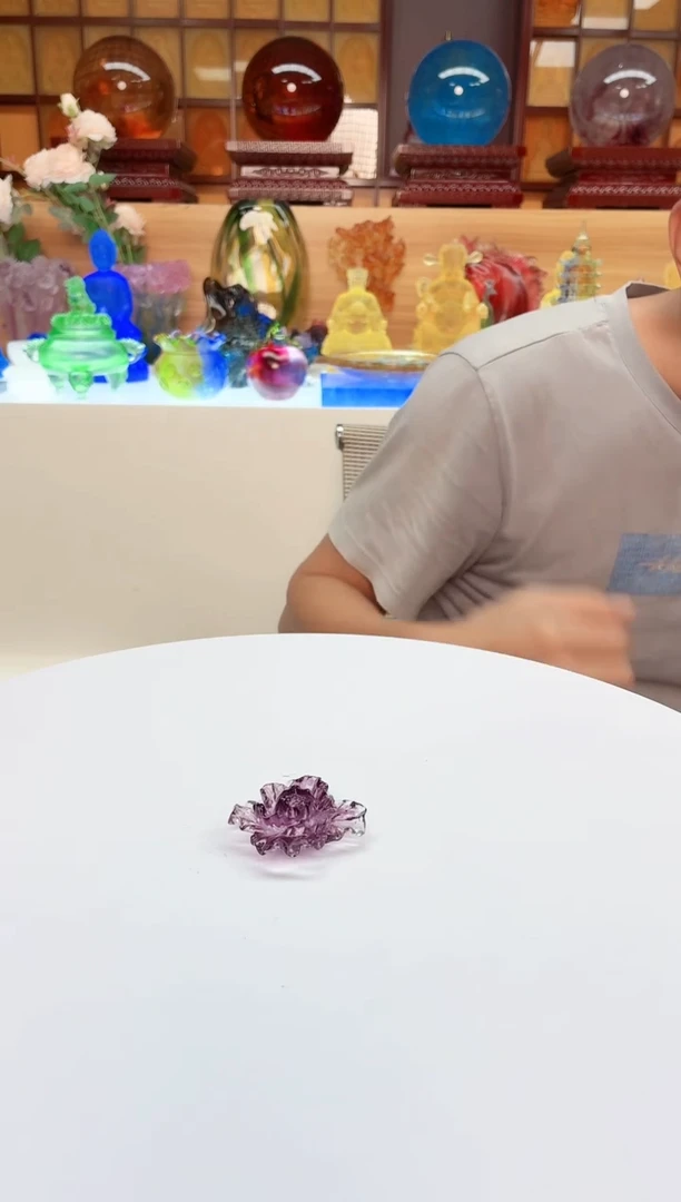 手工艺品琉璃紫色牡丹花小茶摆4公分