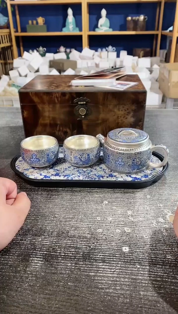 【闪购商品】其他周鸿杰天命玄鸟鎏银汉瓦壶+2杯+茶盘