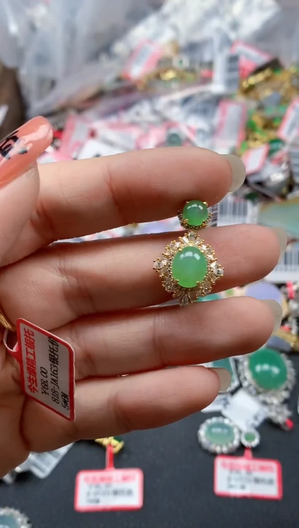银S925镶嵌戒指翡翠天然A货缅甸翡翠