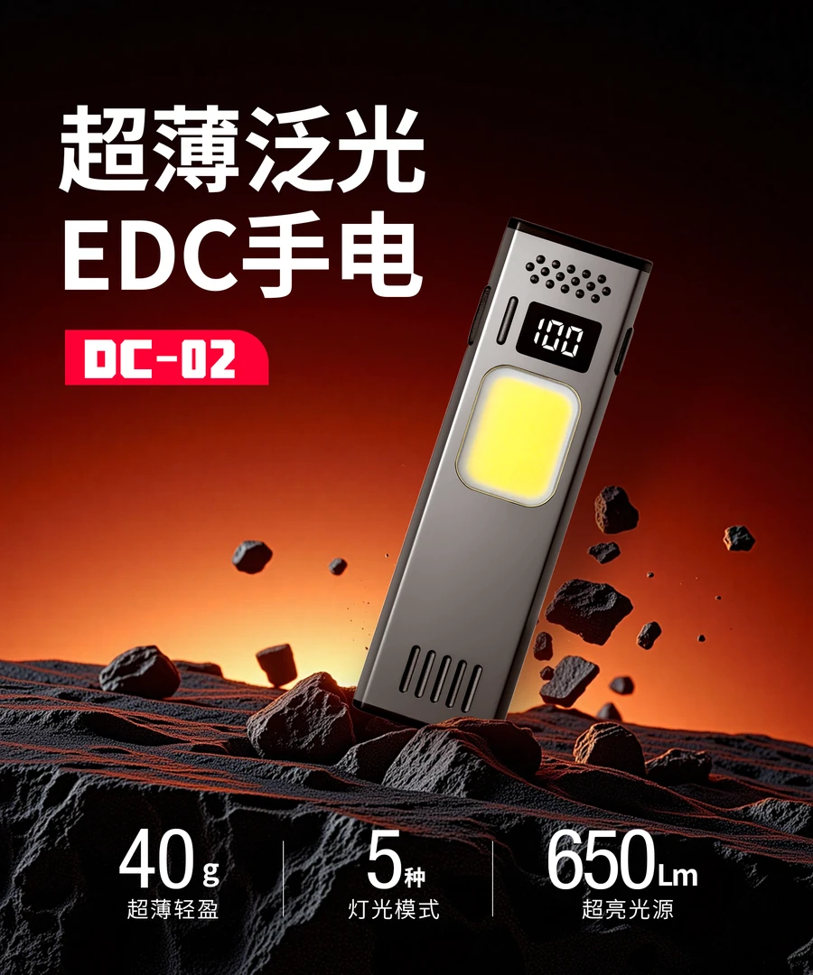 DC-02超薄泛光磁吸背夹双光源强光迷你便携应急手电筒