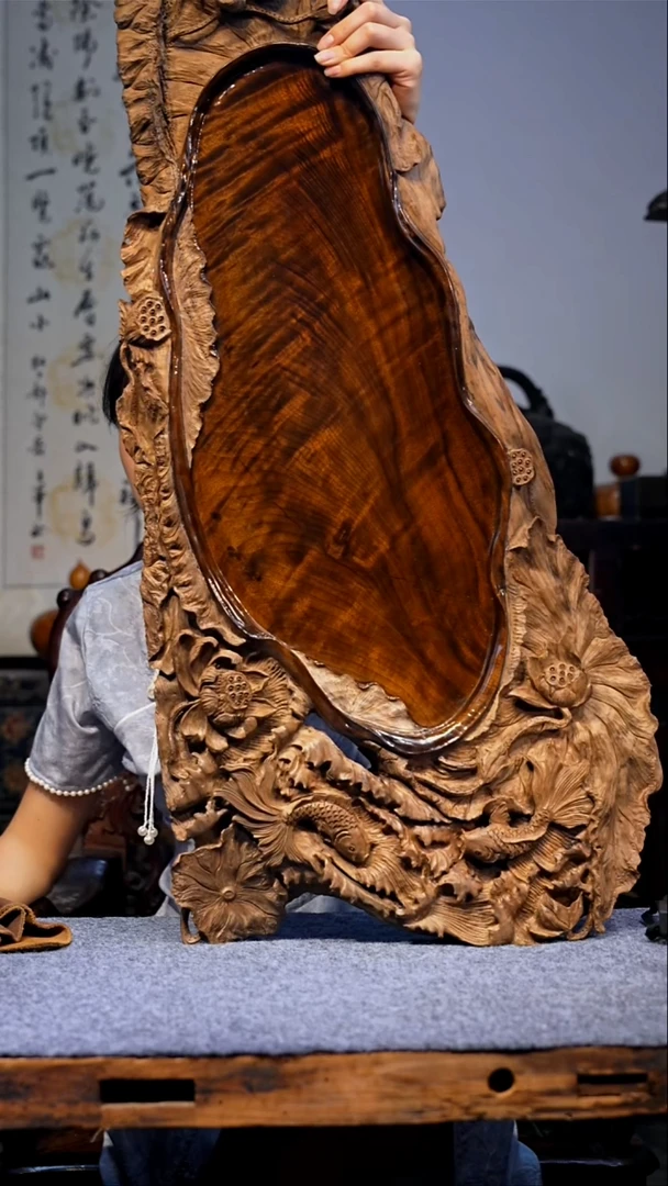 金丝楠 【61】精品满花纹满雕刻 重工雕刻干泡茶盘