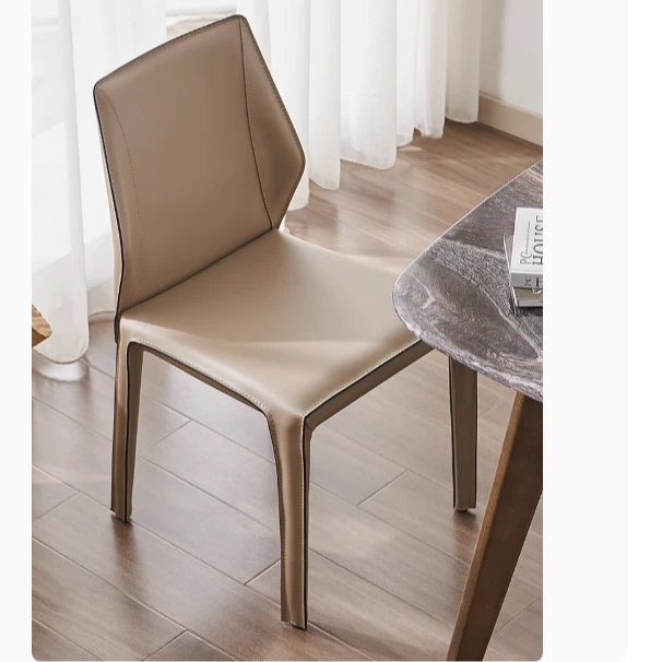 设计师款马鞍皮简约时尚高档餐椅家用酒店餐厅休闲椅高档马鞍皮椅