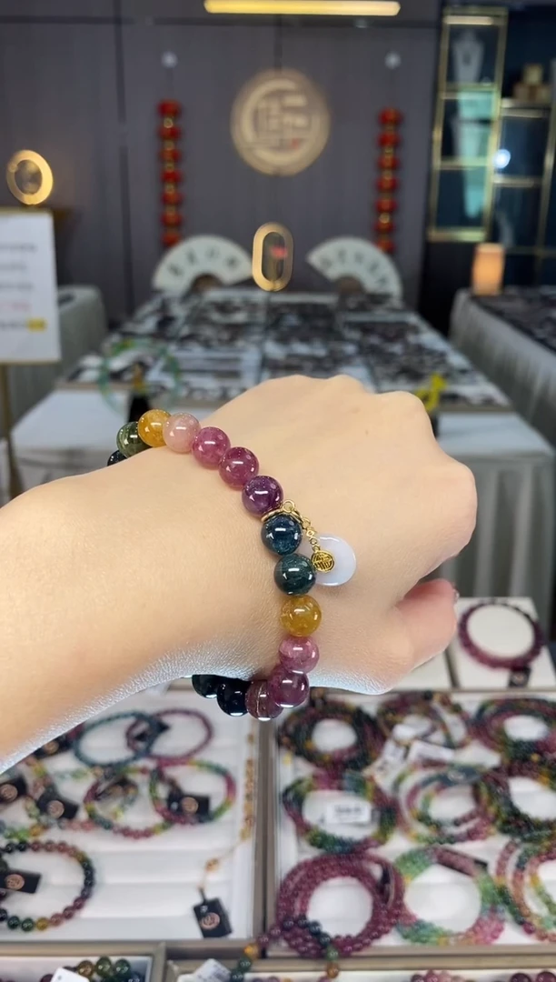 未镶嵌老矿碧玺色标彩虹单圈手串9mm+碧玺dan多样性发货一条