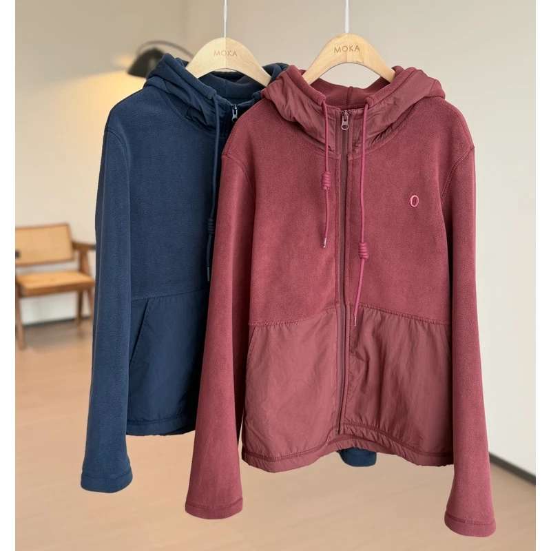 秋冬素家摇粒绒拼接休闲女士连帽外套（260231）0331