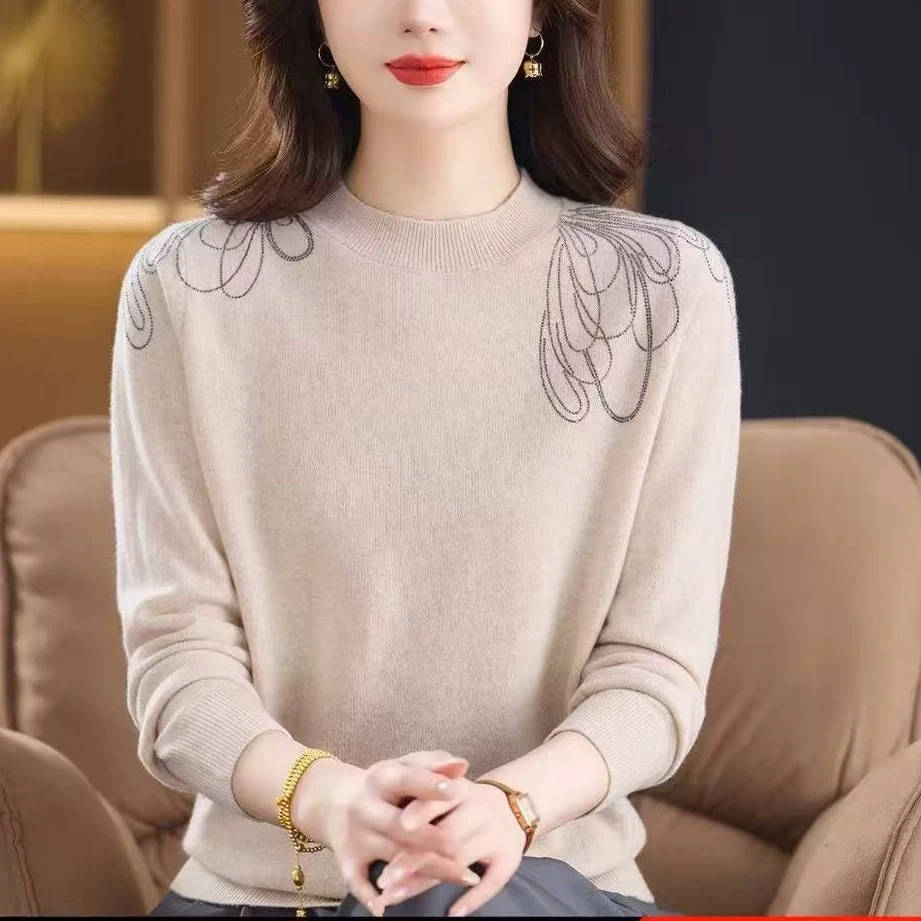 【退货补运费】8521冬季新款高端烫钻套头针织毛衣