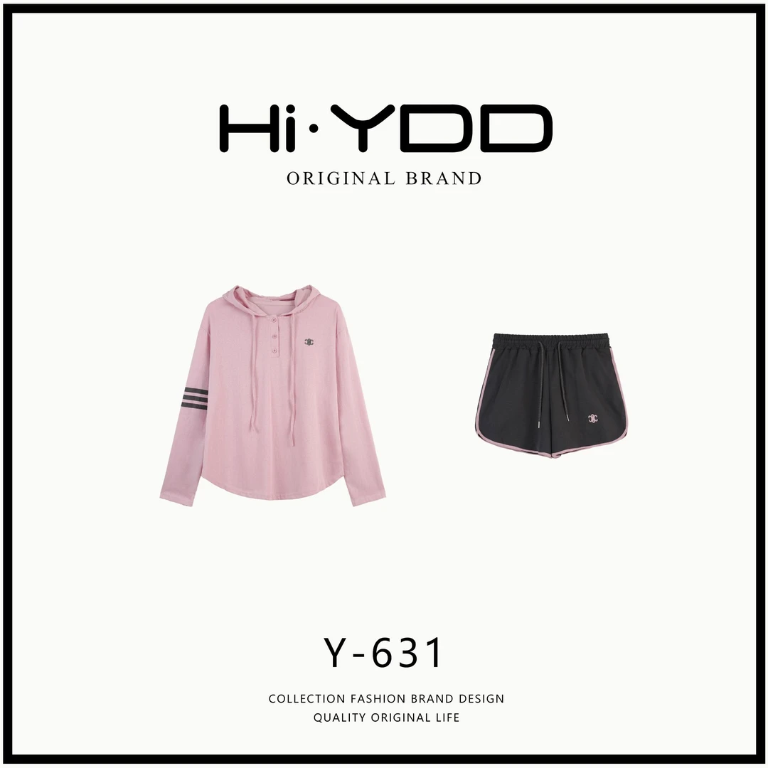 YDD•「Y-631」夏季凉感透气连帽运动长袖卫衣短裤百搭套装MM-9960