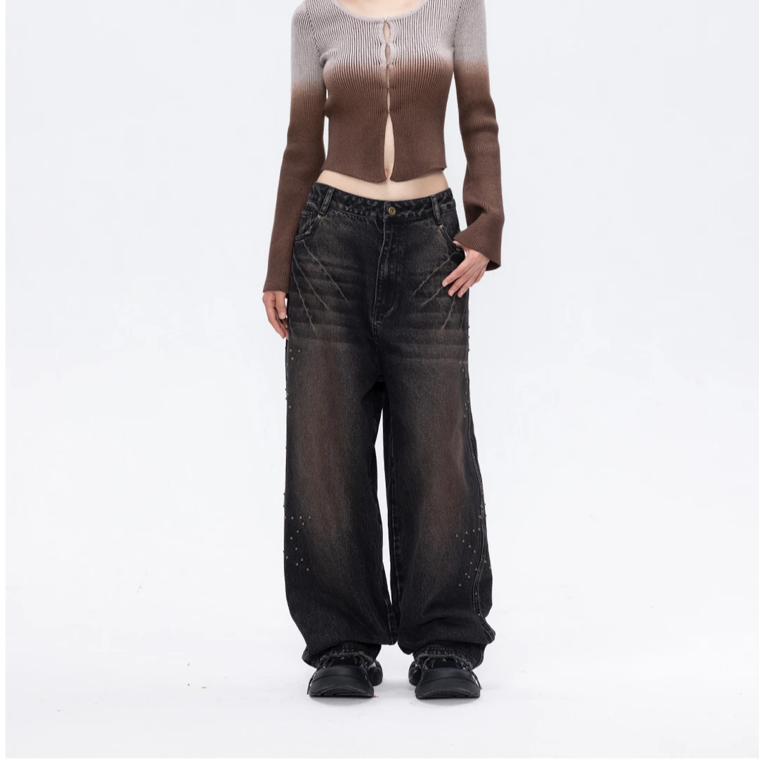 Kaalixto星星撞钉做旧牛仔裤