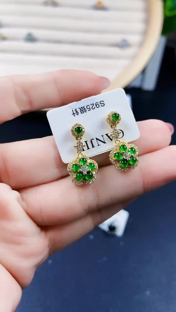 【闪购商品】翡翠耳饰银S925镶嵌120120120120