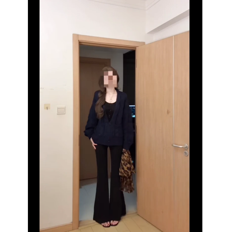 法式时尚长袖针织开衫修身显瘦高级感上衣女配高腰百搭休闲裤套装