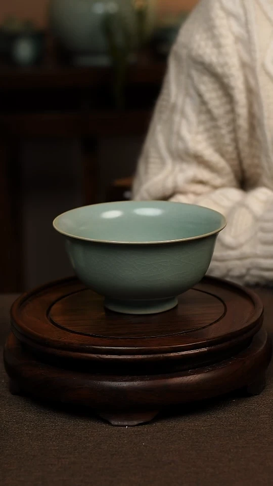 瓷片仿古天青全手工饭碗300ml 微瑕 不带礼盒