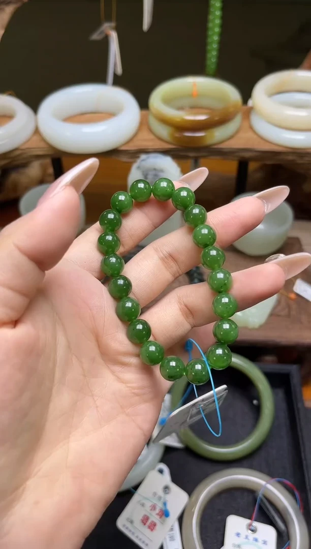 手串未镶嵌和田玉卡10俄料碧玉 圆珠  9012899