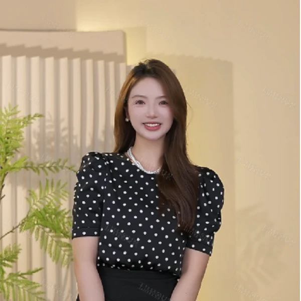 【波点衬衫】夏季新款高级感显瘦百搭小众洋气减龄泡泡袖衬衫1987