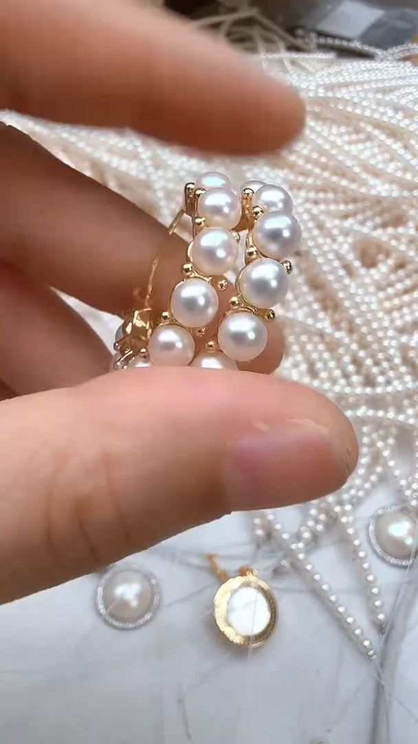 合金淡水珍珠耳饰金色甜甜圈