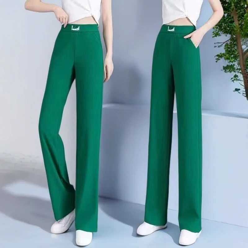 新款夏季女款冰丝阔腿裤高腰宽松直筒白色休闲裤显瘦裤子