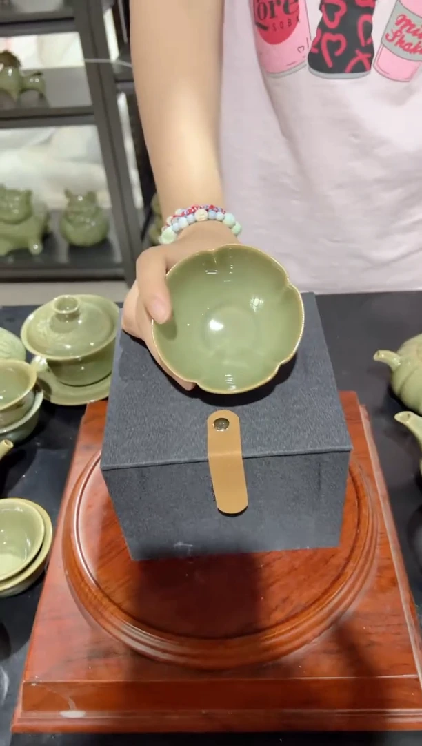 耀州窑手工海棠杯+礼盒