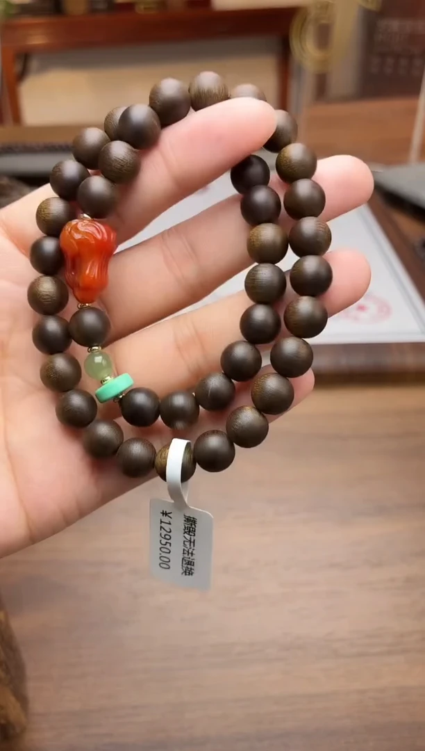 沉香手串沉香【非遗】雷击白棋楠08白菜双圈沉水设计
