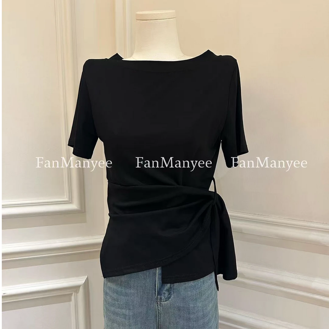 【小情歌】夏季韩版不规则开叉设计感百搭遮肉短袖上衣A13