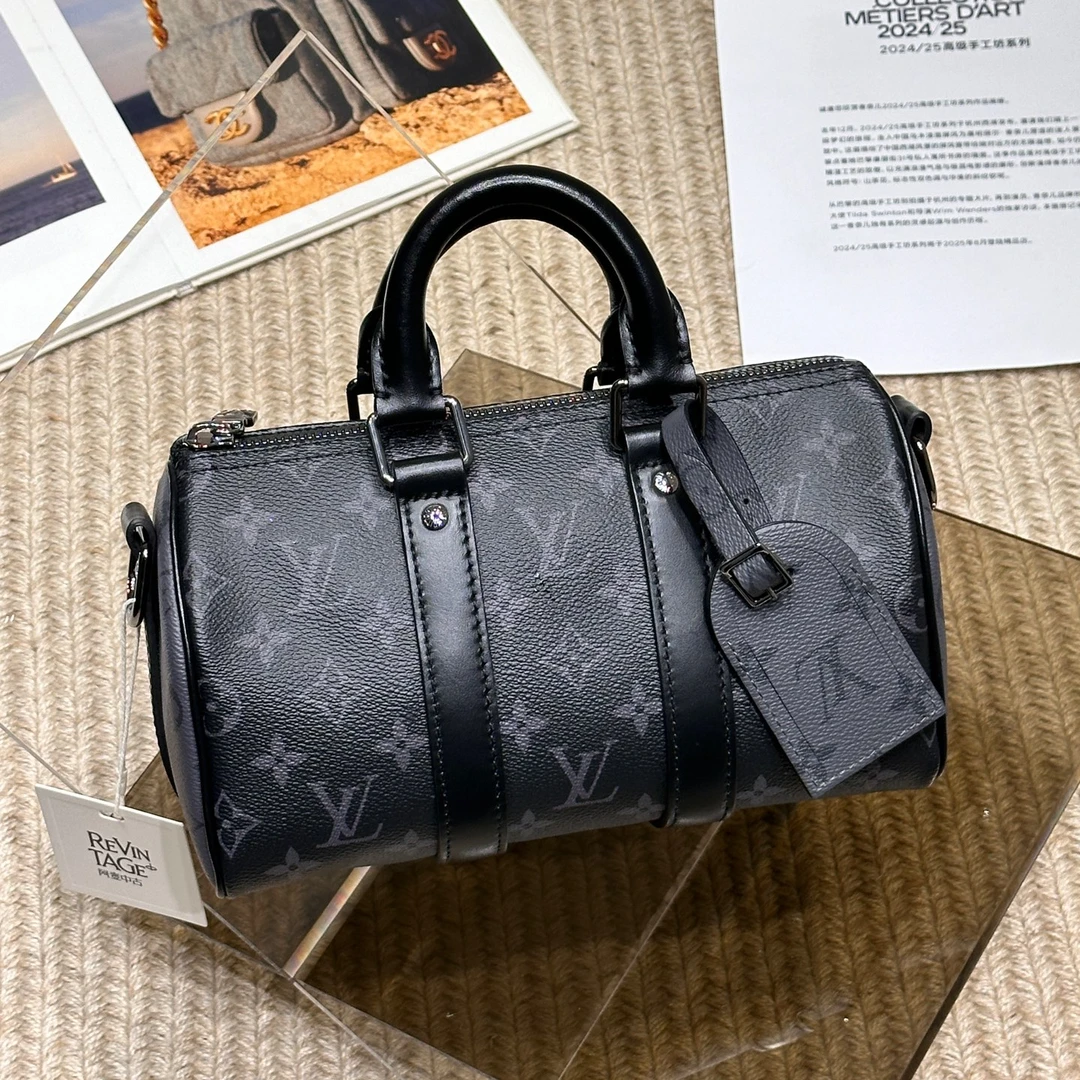 99新 LouisVuitton/路易威登 黑灰拼色Keepall25黑武士斜挎包