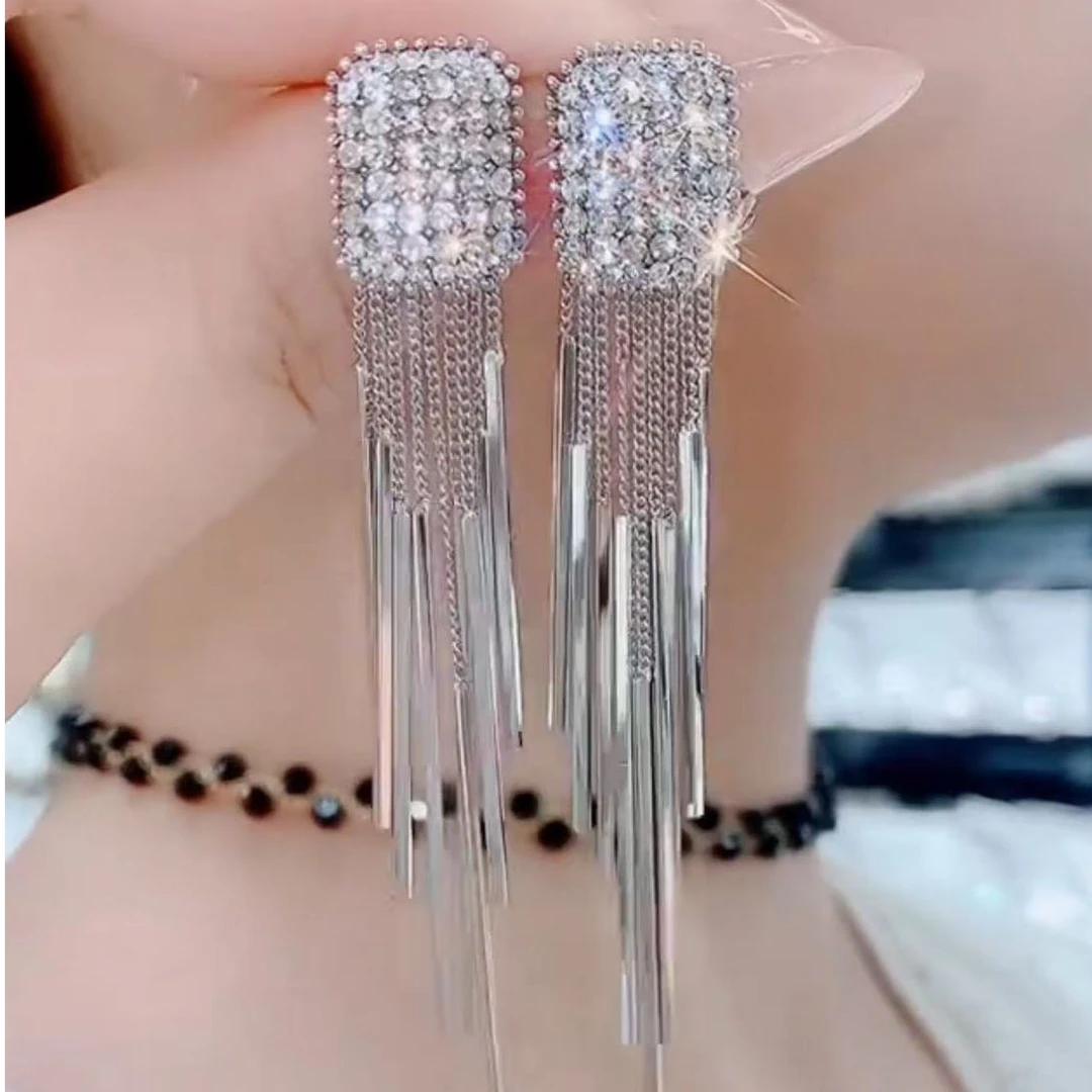 铜合金耳饰 超闪复古精致流苏镶钻长款耳环新款高级感显脸瘦耳饰