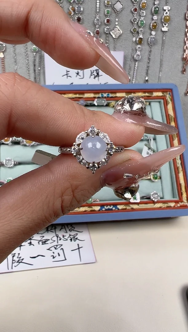 【闪购商品】翡翠戒指银S925镶嵌冰紫色天然缅料保a保真保天然