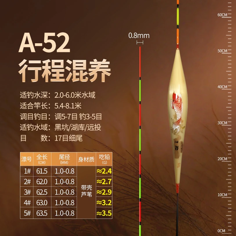 言午作心禅A52芦苇微瑕浮漂带壳高灵敏芦苇鱼漂适合钓鲫鱼鲤鱼