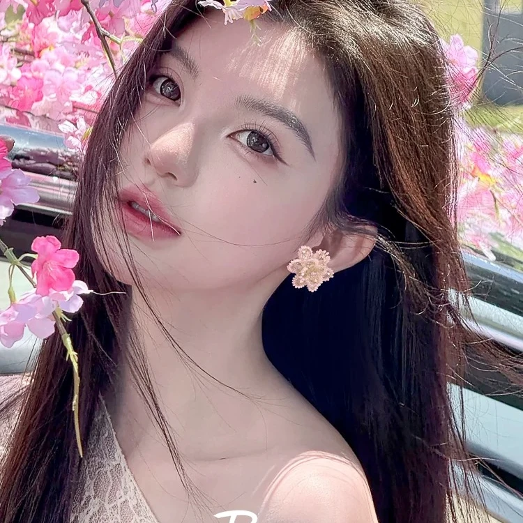 非金属仿水晶耳饰 手工串珠双层荷花耳钉小众设计日常百搭耳环