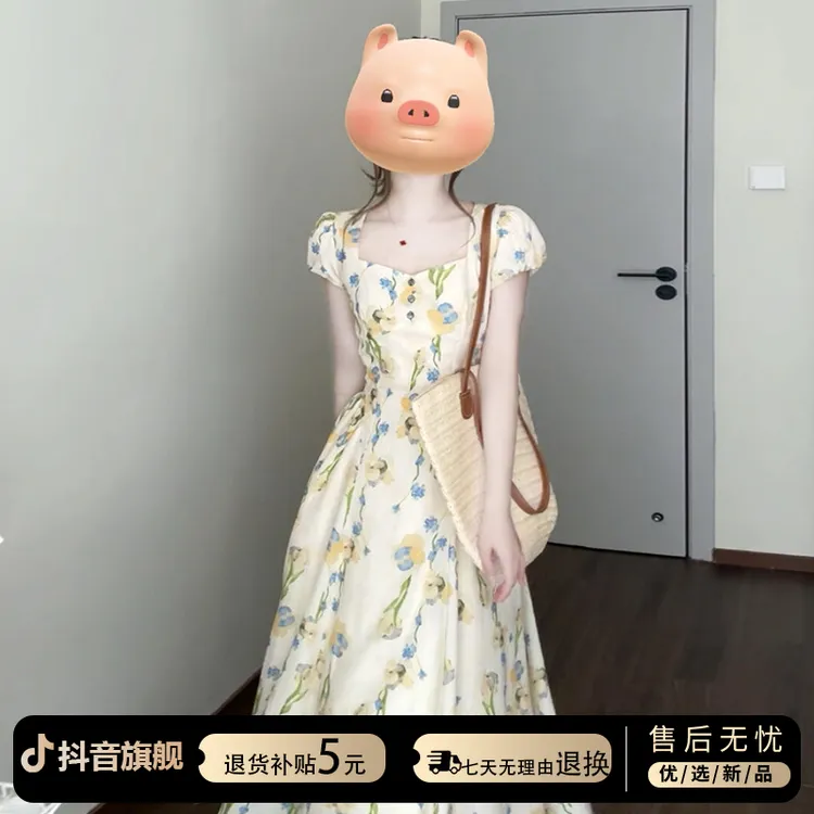 碎花连衣裙女2025初夏季穿搭新款法式掐腰独特漂亮小个子气质长裙