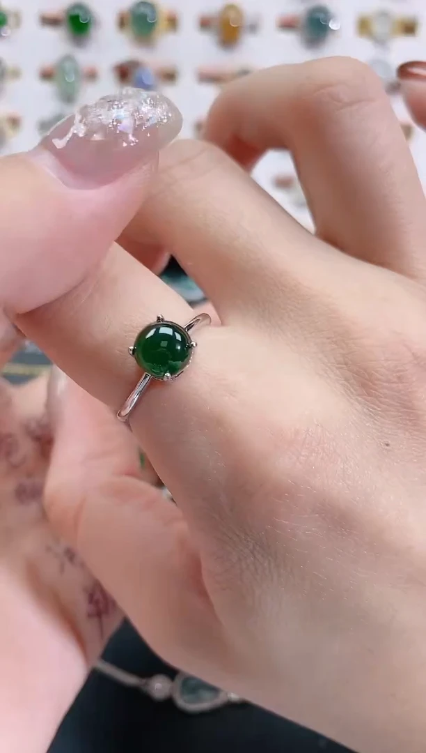 银S925镶嵌戒指翡翠天然翡翠
