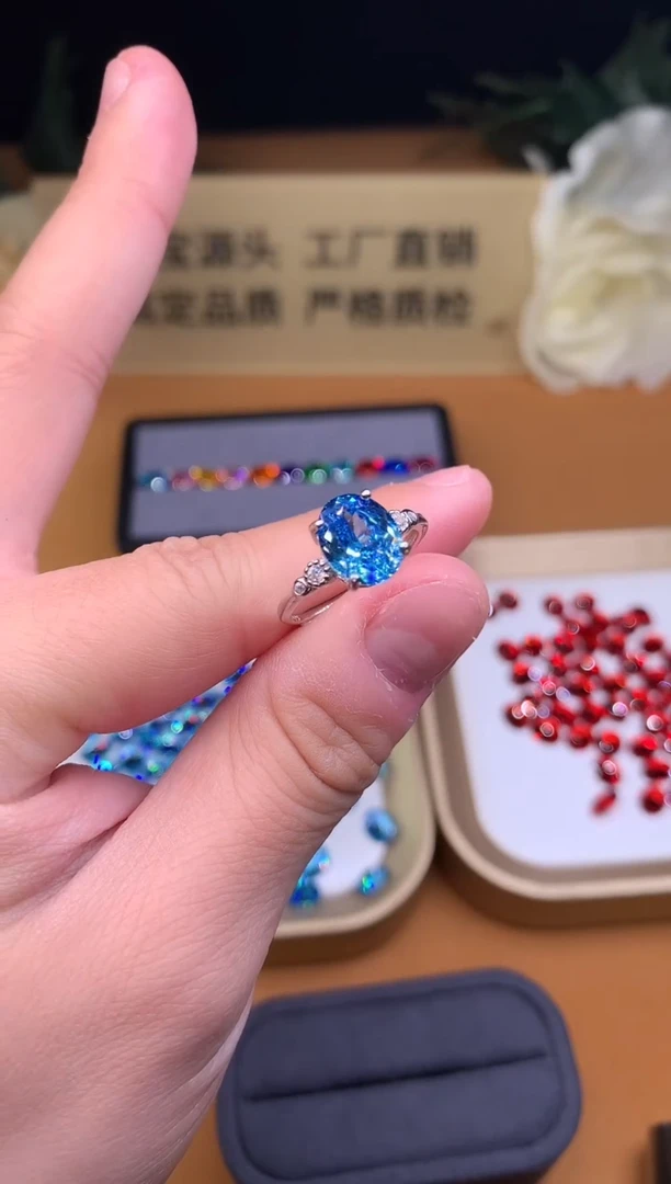 银S925镶嵌戒指海蓝宝石6666