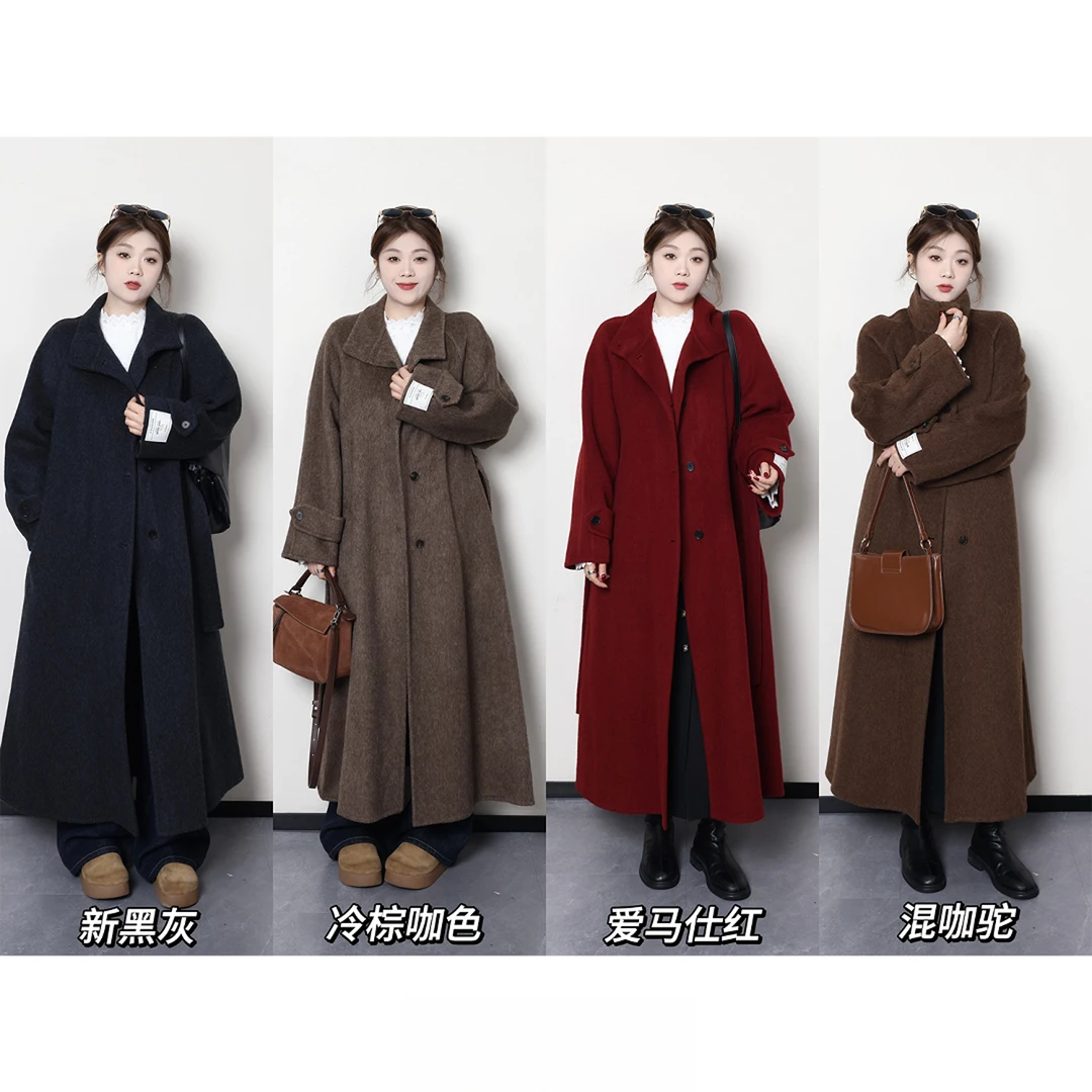 裂渡宣宣【曼城秋语】微胖大码女秋冬气质百搭长款双面呢大衣ZYC828