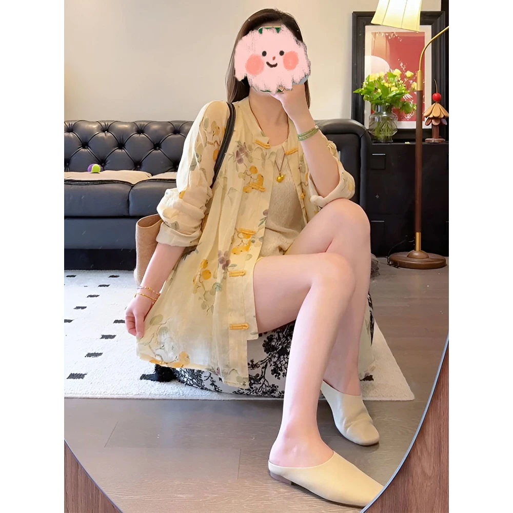 新中式新款国风气质短裤禅意套装女复古改良碎花衬衫茶里茶气穿搭