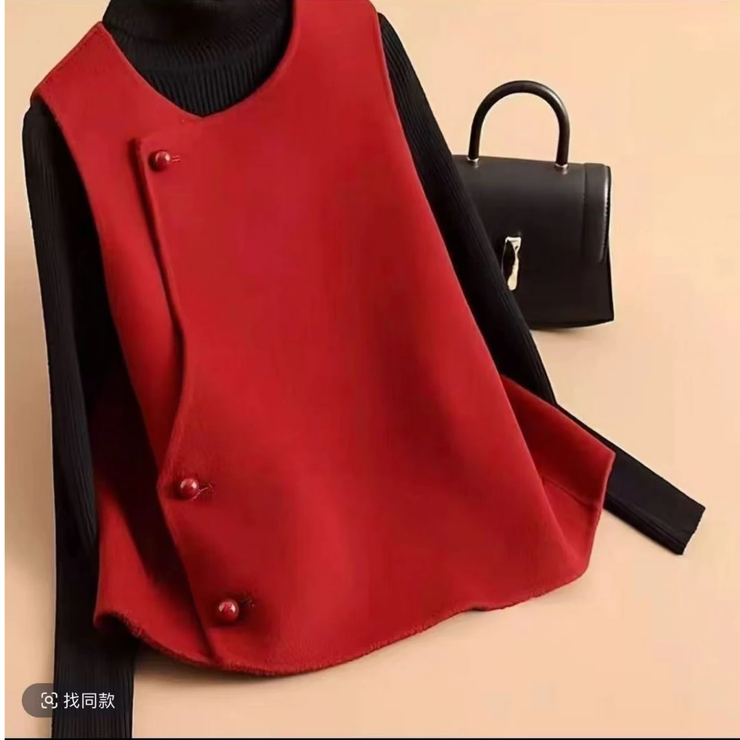 2025冬季新款马甲叠穿外套百搭红色马甲无袖气质