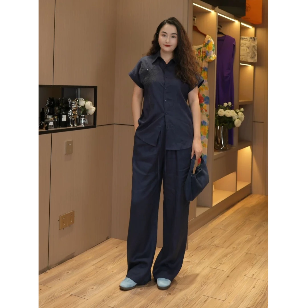 8088新款100%纯亚麻极简老钱感夏季显瘦套装上衣+裤子两件套