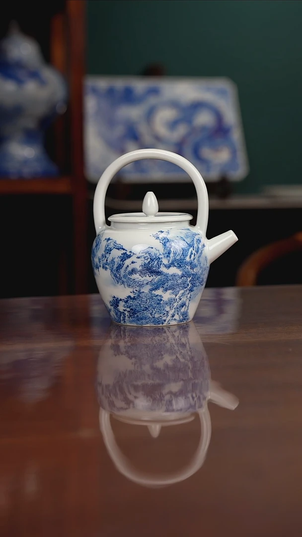 晓月柴窑 山水提梁壶