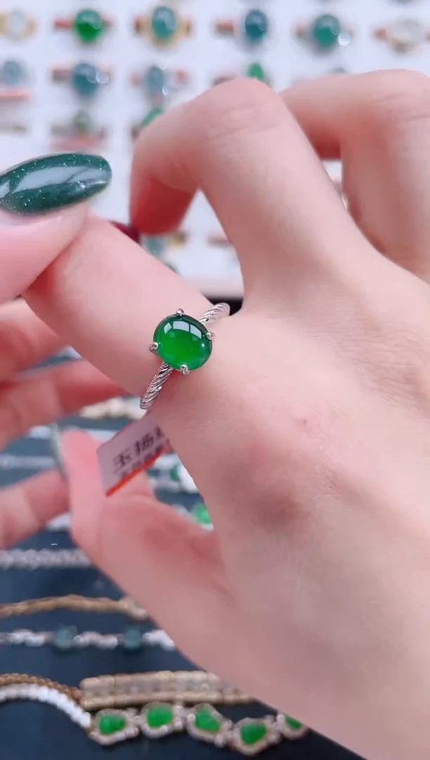 银S925镶嵌戒指翡翠天然翡翠