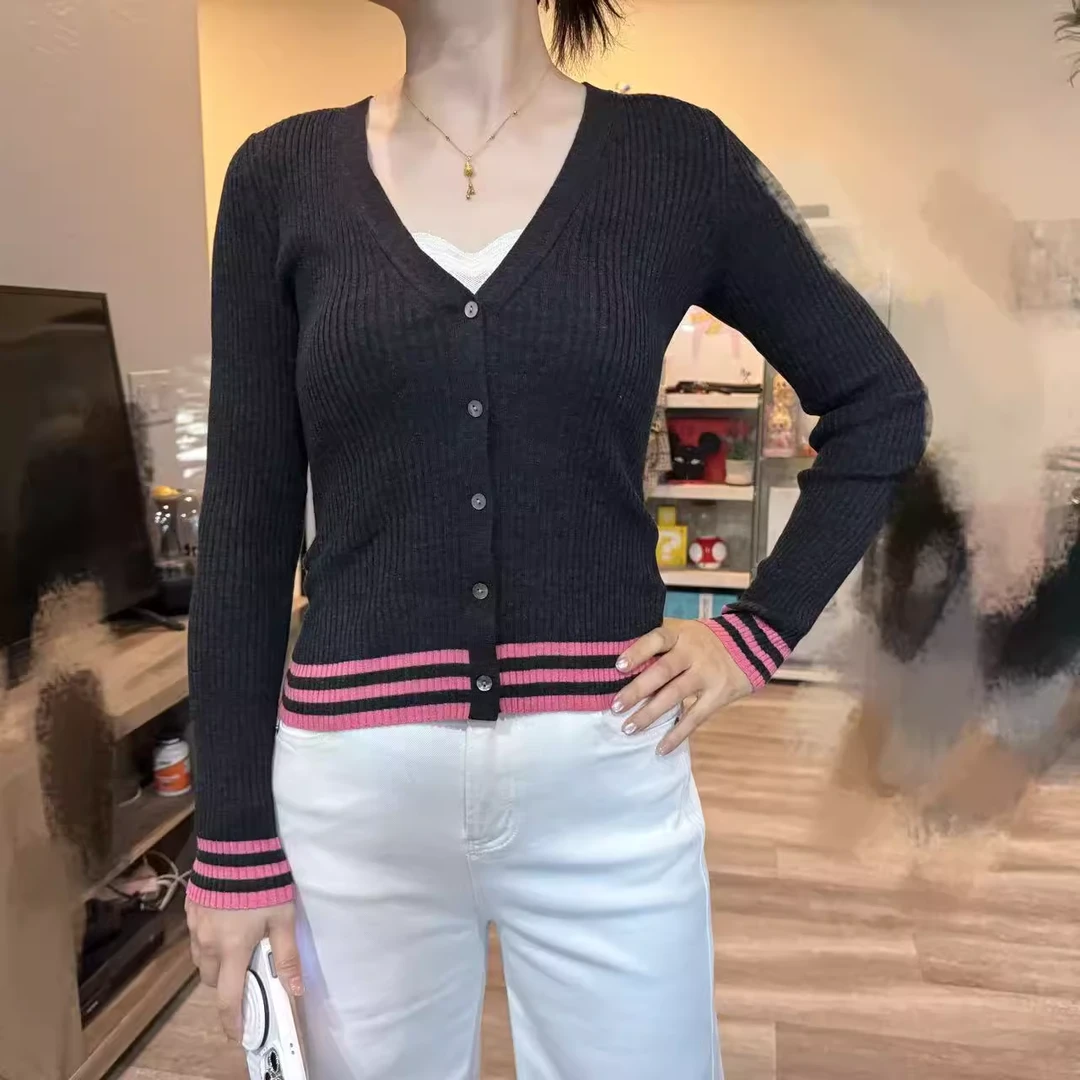 THEORY美国直邮TIPPED CARDI 100%羊毛撞色针织开衫P0111710