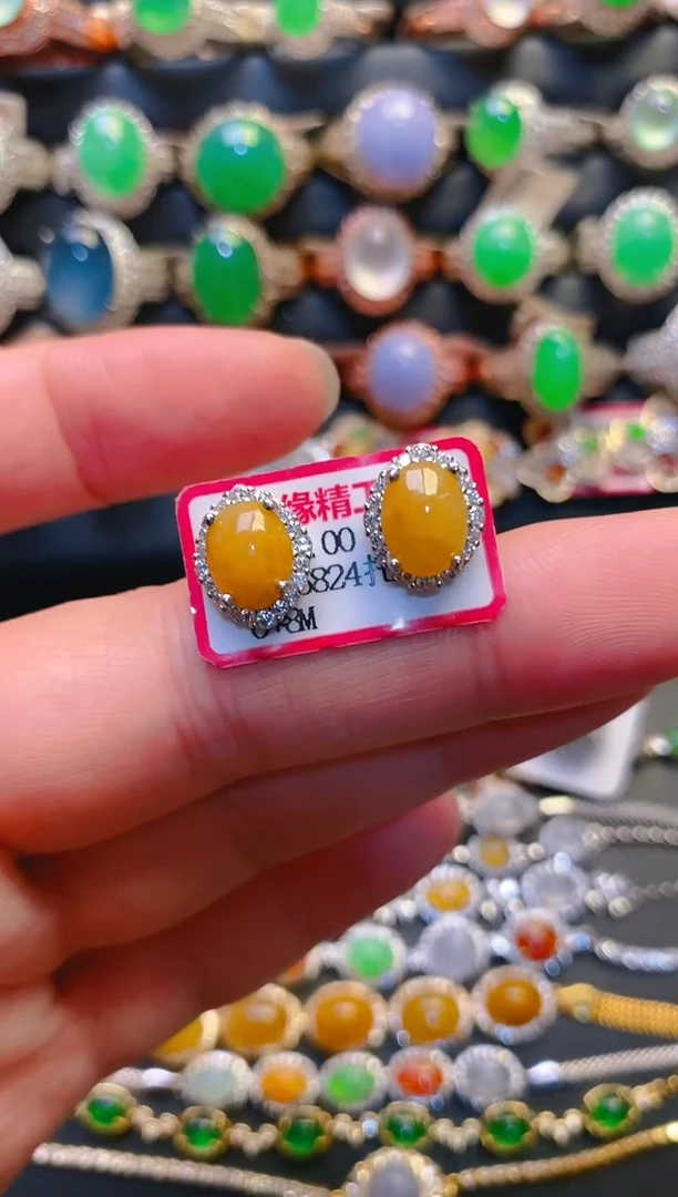 银S925镶嵌翡翠耳饰天然