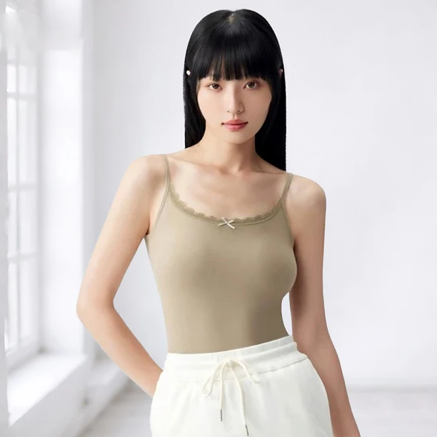 夏季新款蕾丝花边美背修身显瘦自带一体式杯垫遮副乳百搭背心女