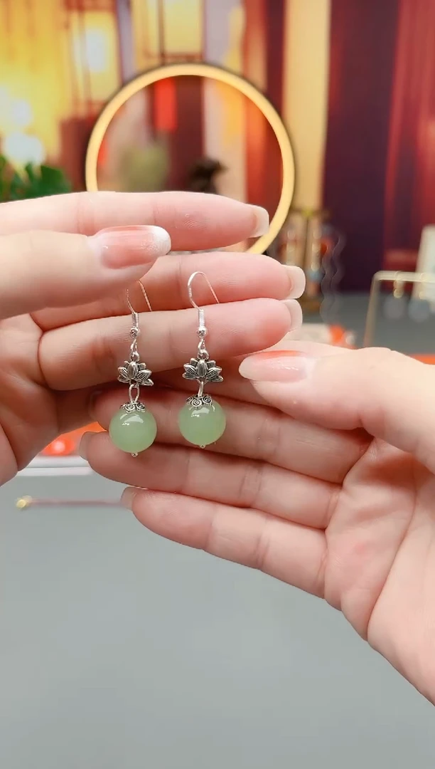 银S925镶嵌东陵石耳饰427