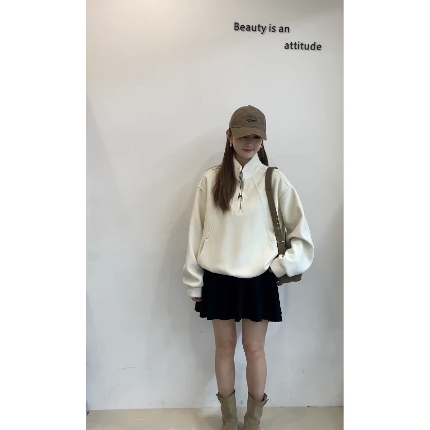 J-9533#喜大东#一见钟情的韩系卫衣~敲安利立领半拉链复古卫衣（福