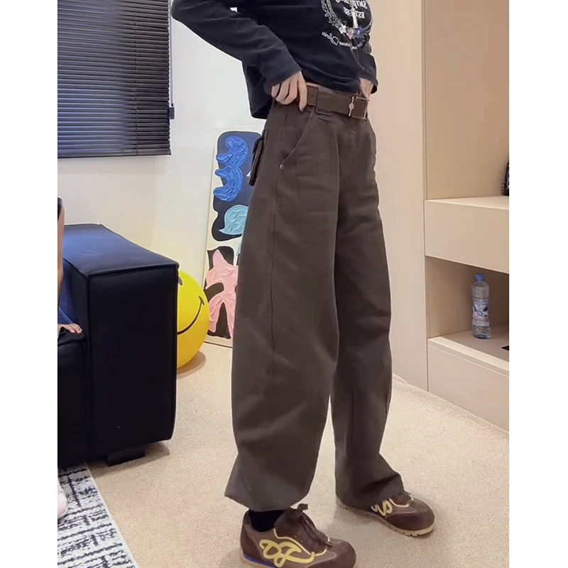 梨型身材窄版工装直筒牛仔裤女2025秋季新款高腰显瘦阔腿拖地裤子