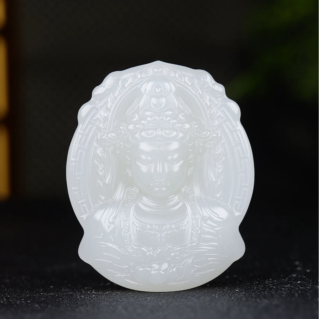 010339和田玉冰烟紫观音挂件