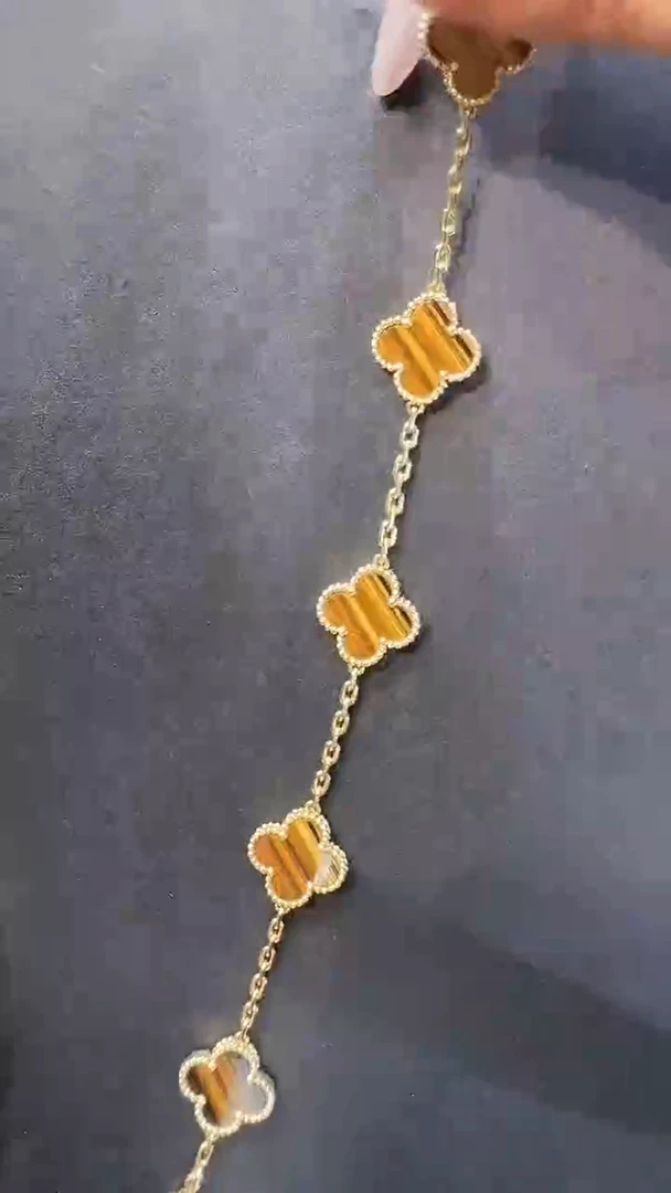 18K金镶嵌手链木变石（虎睛石）虎眼石五花手链