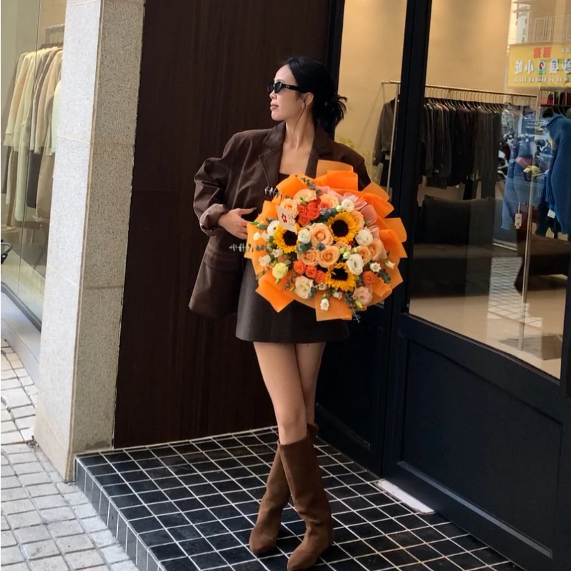 常规款宽松型经典女士时尚中长款咖色休闲外套