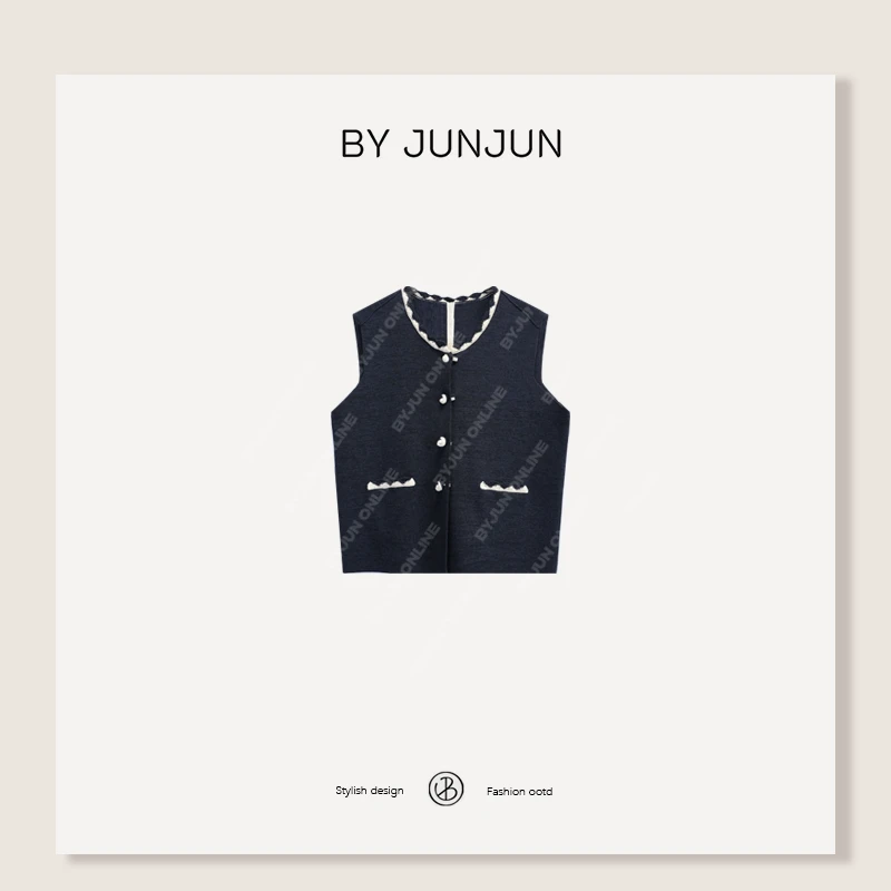 ByJunjun【蓝莓派】渐染定开纱线纯手工包扣定制马甲C25M10907