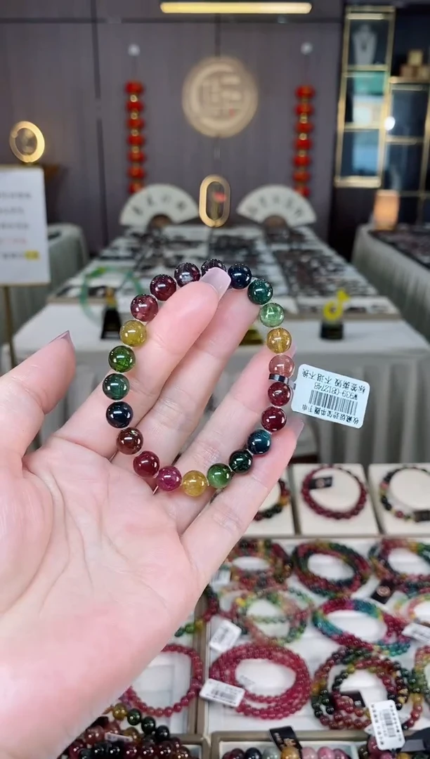 未镶嵌老矿碧玺彩虹冰体单圈手串8mm+碧玺hon多样性发货一条