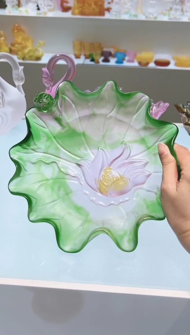 手工艺品琉璃古法琉璃大号荷花果盘