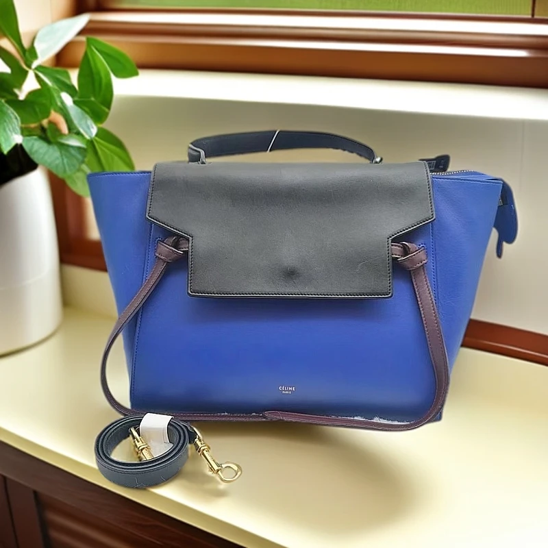 95新 Celine/思琳 鲶鱼蓝黑拼色手提包1184 0035