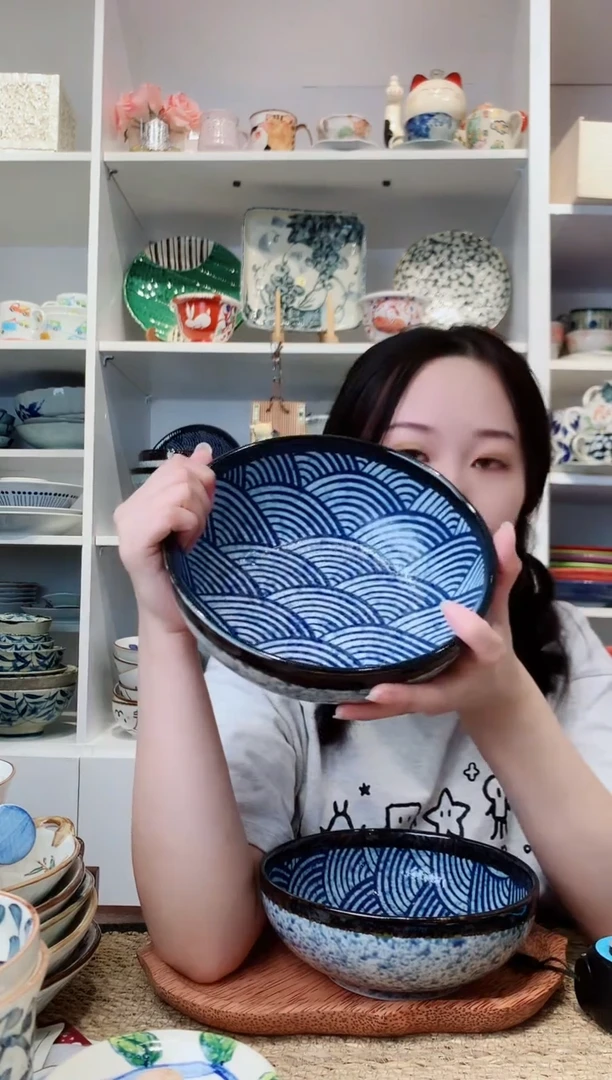 陶瓷美浓烧青海波大钵19.5cm